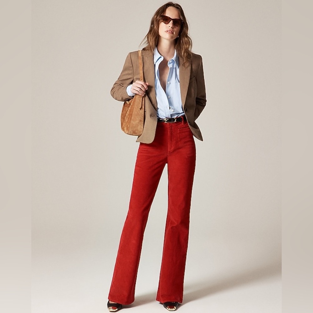 J Crew Cherry Red Corduroy Midrise Favorite Fit Flare Pants Women's Size 10 TALL